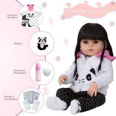 Imagem de Bebe Reborn Silicone Menina Morena Enxoval Panda Fala Chora - Cegonha 