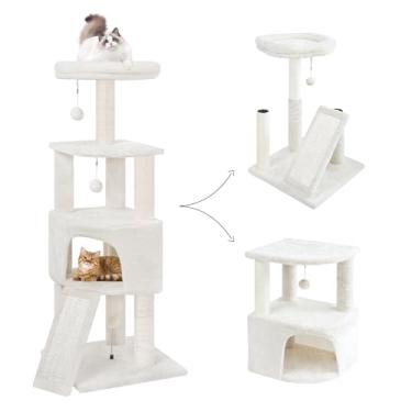 Imagem de HUITREE Torre de árvore para gatos de 114 cm com grande condomínio para gatinhos internos, torre para gatos com poste para arranhar, tábua de arranhar e brinquedos para gatos, vários níveis, espaço