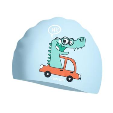 Imagem de YIJU Touca de natação infantil à prova d'água para cabelos longos, chapéu elástico para banho e banho, chapéu de natação infantil para mergulho,