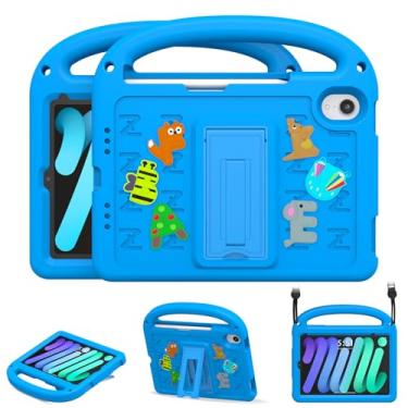 Imagem de AGROMI Capa infantil para iPad mini 7 (A17 Pro) 2024/iPad Mini 6 2021 8,3 polegadas, com suporte de lápis embutido/alça antiderrapante/suporte dobrável, capa protetora à prova de choque para iPad mini