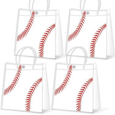 Imagem de 12 peças de sacos de presente de PVC transparente de beisebol com alças tema esportivo a granel guloseimas sacolas de doces para presente de equipe de rúgbi para meninos festa de aniversário decoração