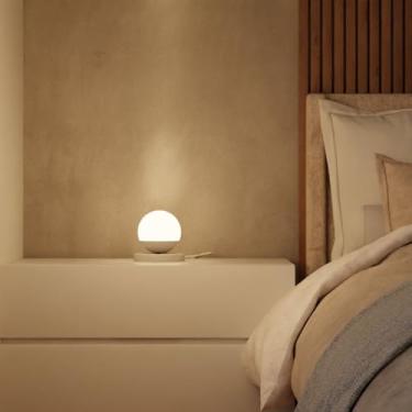 Imagem de Luminaria De Mesa Abajur Decorativo Quarto Dormitorio Casal Solteiro Infantil Lampada Inclusa (Branco Globo Fosco)