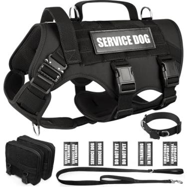 Imagem de WINSEE Peitoral tático para cães com trela, coleira para cães, colete MOLLE de trabalho de serviço com 10 adesivos para cães grandes, arnês militar sem puxão e mochila com Airtag Holdler