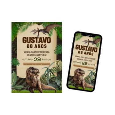 Imagem de Convite de Aniversário Animado Tema Dinossauro Jurássico - Vídeo Personalizável com Nome, Idade e Foto para uma Aventura Pré-Histórica!