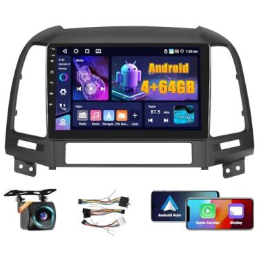 Imagem de 【4 + 64 GB】 Duplo din para Hyundai Santa Fe 2006-2012 som automotivo com Android Auto, rádio com tela sensível ao toque 1080p Bluetooth/FM/SWC/câmera de backup com link espelhado