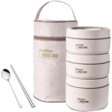 Imagem de Caixa Isolada Bento, Conjunto Caixa Térmica Bento, comida portátil com lancheira, comida empilhável à prova vazamento aço inoxidável