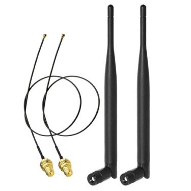 Imagem de Bingfu Antena macho WiFi 2,4GHz 5GHz 5,8GHz 6dBi RP-SMA de banda dupla e cabo de extensão de 20 cm 20.3 cm pacote com 2 para M.2 NGFF Intel placa de rede sem fio adaptador WiFi laptop