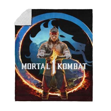 Imagem de Cobertor Mortal Kombat Silk Touch Sherpa – Logotipo Liu Kang Zen, frente de lã ultramacia com costas de sherpa aconchegante, 127 x 152 cm