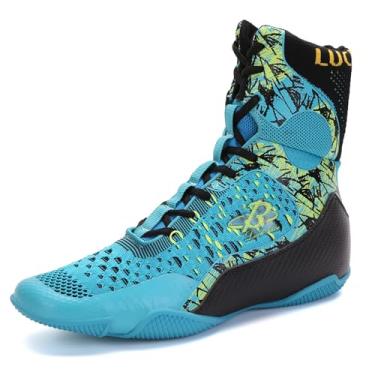 Imagem de B LUCK SHOE Tênis de boxe masculino cano alto botas de treinamento de luta livre LS198 branco, Azul, 45