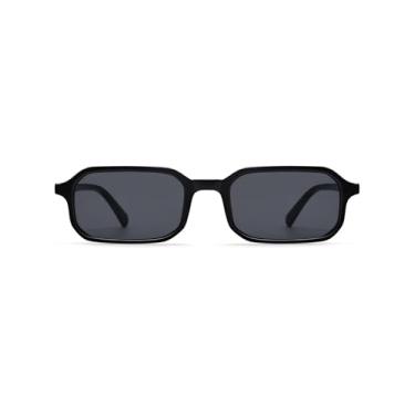 Imagem de Appassal Óculos de sol retrô estreito retangular feminino masculino anos 90 skinny sunnies vintage moldura fina AP3740, C1 preto/cinza, M