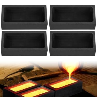 Imagem de 4 peças de molde de lingote de grafite, kit de fundição de metal de cadinho de grafite de 1 kg, molde de lingote de grafite para refinação de cobre de alumínio dourado prata
