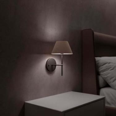 Imagem de Arandela Classica Colonial de Parede Sem Interruptor Com Cupula Tecido Algodao Bivolt (Preto Cupula Branco)