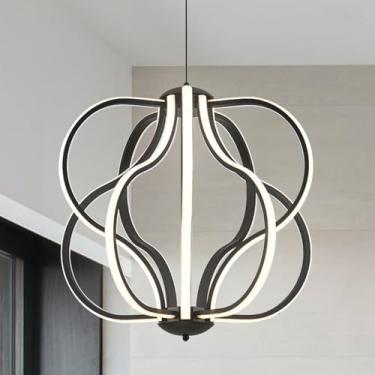 Imagem de CHYING Lustres pretos modernos 100W grande sala de jantar luminária 10 luzes LED lustre com controle remoto de luz pendente regulável para cozinha, ilha, hall de entrada, sala de estar