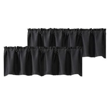 Imagem de Chyhomenyc Cortinas curtas pretas para janela, escurecimento de quarto, cozinha, sala de estar, varão, bolso superior, janela pequena, tratamento sanefa, painéis de beliche para trailer, 152 cm L x 45
