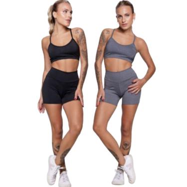Imagem de KIT 2 Conjunto Top Alça Fina Sem Bojo e Short Suplex Serra e Mar Treino Academia Moda Fitness-Feminino