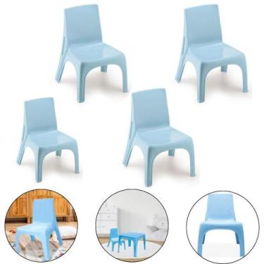 Imagem de Kit 4 Cadeira Poltrona Infantil De Plástico Azul Injeplastec