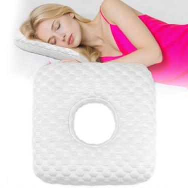 Imagem de Wucidici Travesseiro de piercing de orelha para pessoas que dormem de lado com orifício para dor de ouvido inflamação CNH, alívio da dor de pressão do sono, travesseiro refrescante e protetor de