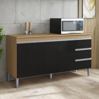 Imagem de Balcao de cozinha Virginia 3pt 1,50m amendoa preto - Mais de Casa