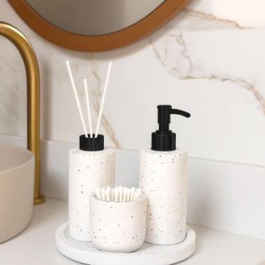 Imagem de Kit Lavabo Banheiro Com Bandeja Luxo Saboneteira Aromatizador E Porta 