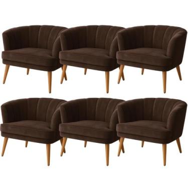 Imagem de Kit 6 Poltronas Moderna para Sala de Estar Confortavel Tecido Veludo R