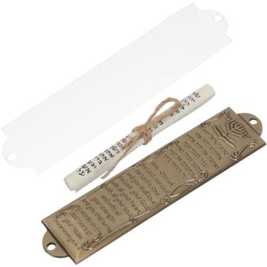 Imagem de SEWACC 1 conjunto de ornamentos de mezuzá de metal, placa mezuzá judaica vintage, decoração de arte de porta judaica, adorno religioso de liga, 13 cm