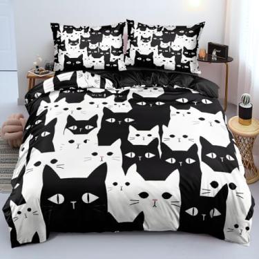 Imagem de Holiyjog Capa de edredom de gato Kawaii tamanho casal macio com estampa de desenho animado fofo conjunto de cama de gato para meninas