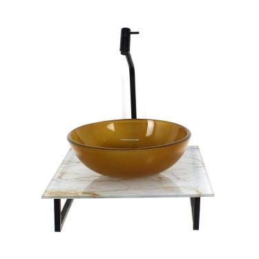 Imagem de Kit Cuba Vidro Redonda 10Mm Tampo Vidro 40Cm X 40Cm Mármore