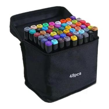 Imagem de Estojo 48 Cores Caneta Ponta Dupla Touch Marcador Permanente, Canetinha Duas Pontas para Colorir Pintar Desenho Lettering Profissional e Escolar