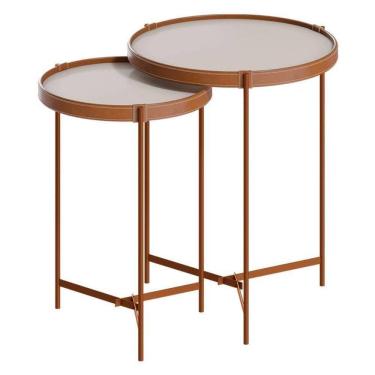 Imagem de Kit Mesa Lateral Aqua Com Vidro Off White Cobre - Imcal