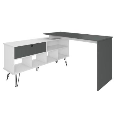 Imagem de Mesa Para Escritório Escrivaninha Em L Home Office Kalil A02 Branco Grafito - Lyam Decor