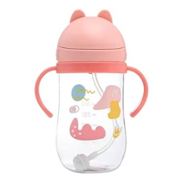 Imagem de Copo infantil de Treinamento com Canudo Silicone Antivazamento C/Alça Garrafa squeeze Criança 350 ML (ROSA)