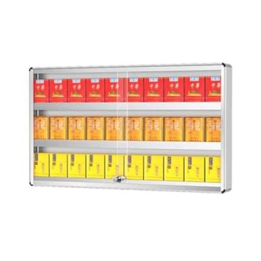 Imagem de Moldura de metal para exibição de cigarros, prateleira de armazenamento de cigarros bloqueável, rack de caixa de fósforos montado na parede, prateleira de cigarro de loja de conveniência, suporte de