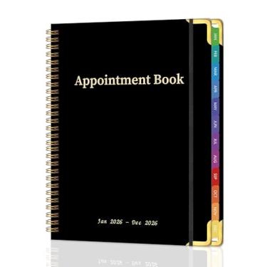 Imagem de Agenda de compromissos 2026 com abas coloridas, agenda semanal e mensal de capa dura de janeiro de 2026 a dezembro de 2026, diário das 7h às 22h planejamento horário para salão, cliente, calendário