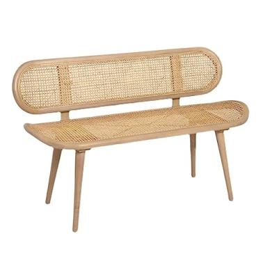 Imagem de Banco de jantar para ambientes internos e externos, banco de pátio para 2 pessoas com moldura de madeira, cadeira de lazer de jardim para varanda frontal com encosto, móveis de assento externo (150 x