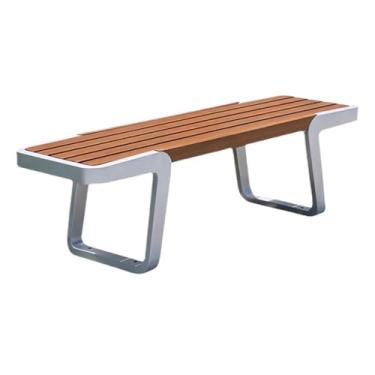 Imagem de ZzleoyuUUs-12 Banco de jardim ao ar livre, banco de madeira sem costas, estrutura de aço inoxidável, cadeira de parque ao ar livre, para varanda, quintal, assento de pátio, banco de pátio