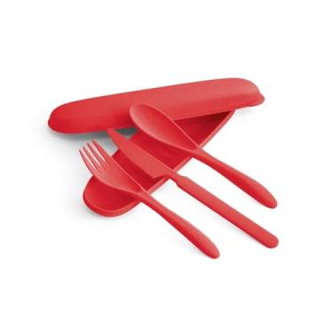 Imagem de Conjunto De Talheres Fibra De Bambu Estojo Colher Garfo Faca(05 Unidades,Vermelho)