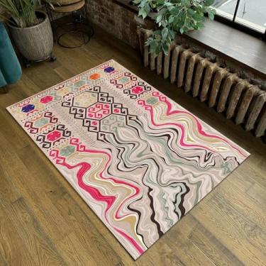 Imagem de Rugendary Tapete Boho Derretido Antiderrapante Lavável Tapete Étnico Tribal Design Abstrato Oriental Corredor Sala de Estar Quarto Cozinha Corredor Elegante Superfície de Pelúcia Bege 2x3 Tapete Macio