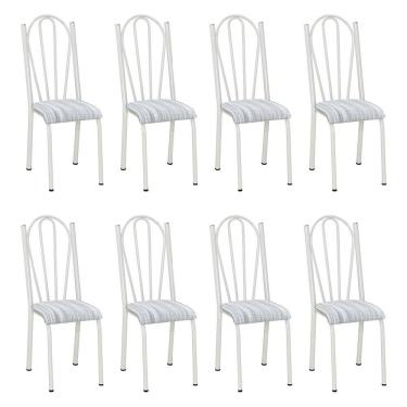 Imagem de Kit 8 Cadeiras de Cozinha Alasca Estampado Linho Pés de Ferro Branco - Pallazio