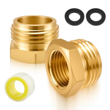 Imagem de SDTC Tech Pacote com 2 acessórios de mangueira de jardim de latão G1/2 rosca fêmea (BSP) para conector macho GHT 3/4, adaptador BSP para GHT mangueira de jardim de metal industrial para conexão de