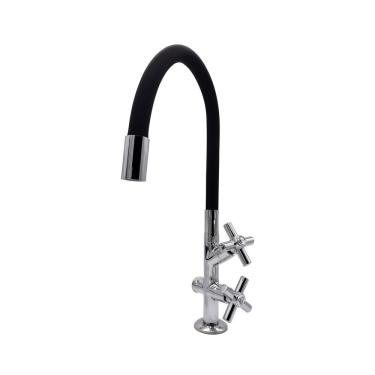 Imagem de Torneira Pia Cozinha Tanque Mesa Bancada Duas Saídas Mangueira Flexível Preto Metal Luxo