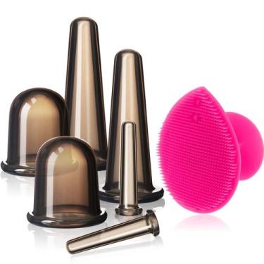 Imagem de Conjunto de ventosas faciais BBTO Cupping com escova esfoliante