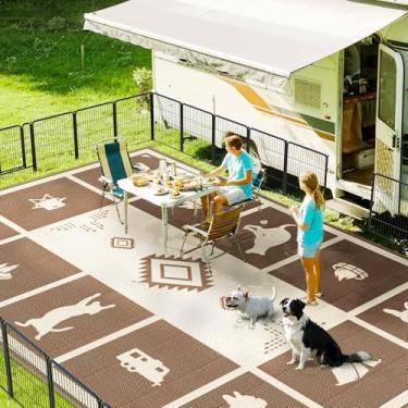 Imagem de FXW Tapete impermeável ao ar livre, tapetes de área grande para pátio e acampamento, tapetes de plástico para trailer, quintal, deck, varanda, praia, 35 x 25 cm, marrom