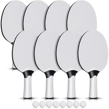 Imagem de Junkin Kit profissional de raquetes de tênis de mesa de 8 peças, raquetes de tênis de mesa de borracha composta, portátil, com 8 bolas para uso interno e externo, cinza
