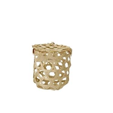 Imagem de Mini porta-copos de bambu trançado, cesta decorativa para xícaras de sorvete de café boba, artesanato tradicional(With lid but no handle 8X8)