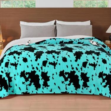 Imagem de Cobertor elétrico aquecido com estampa de vaca, tamanho Queen, 84 x 239 cm, cobertor de aquecimento verde Queen com controle duplo e temporizador e 10 níveis de calor, cobertores de lã de ovelha para