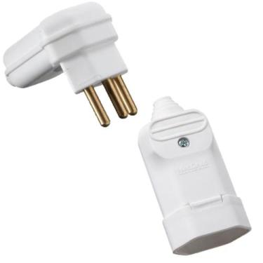 Imagem de Plug Plugue Macho 90 Graus + Tomada Femea 3 Pinos 20a Branco - MARGIRI