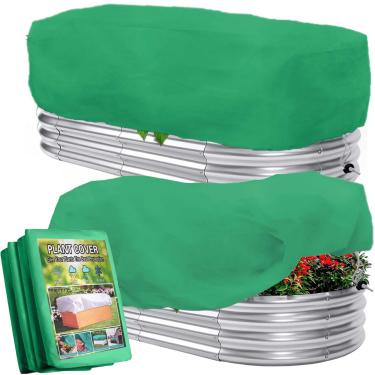 Imagem de Pacote com 2 capas de plantas proteção contra congelamento para canteiros elevados Tecido de geada retangular com cordão 80 g/m² Canteiros elevados reutilizáveis pano geada para plantas de inverno ao