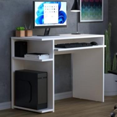 Imagem de Escrivaninha Gamer Compacta com Suporte para Teclado e Prateleiras – JM3 Móveis (Branco)