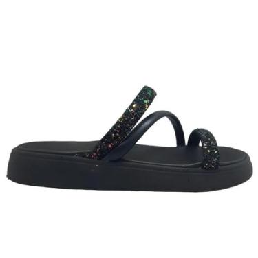 Imagem de Sandália Feminina Moleca Papete Glitter 5469.121 Flatform, 35, Preto, 