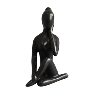 Imagem de Baoblaze Pequena estatueta de cerâmica para ioga, ornamento nórdico colecionável, escultura sentada para mesa interna, prateleira para sala de jantar, 6.5 Cm X 5.5 Cm X 10